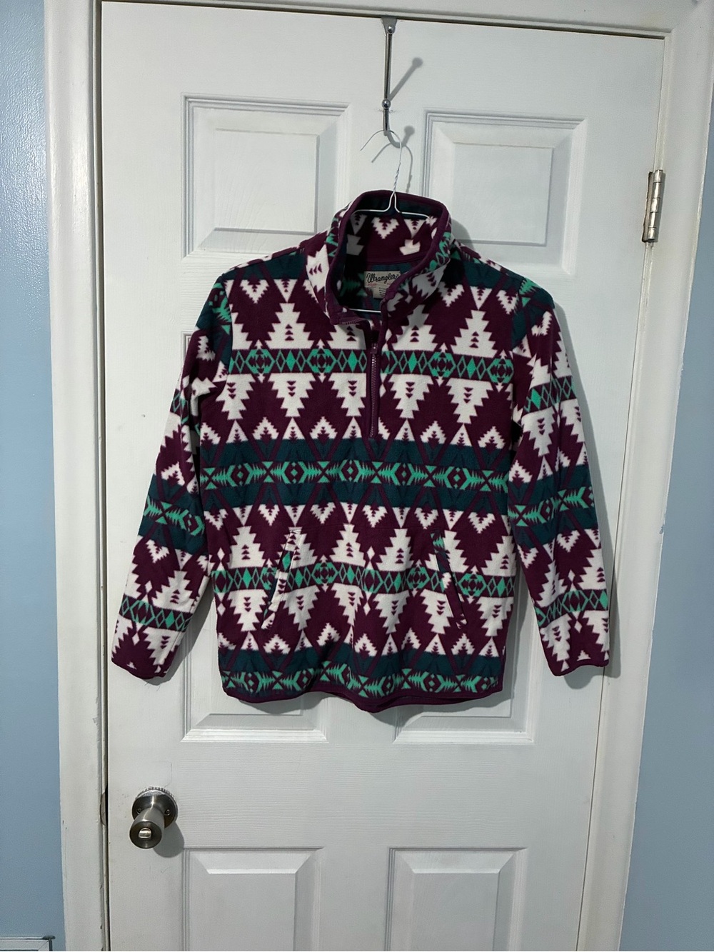 Wrangler Maroon, Teal & White Geometric Half-Zip Fleece